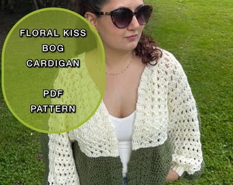 Crochet Floral Kiss BOG Cardigan Pattern, Easy S-5XL (PDF Pattern)
