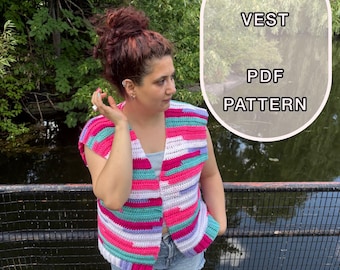 One-Piece Crochet Vest Pattern – Easy Modern Sleeveless Design (PDF)