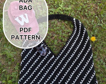 Crochet ADA Bag Pattern – Black&White Foldable Cotton Bag (PDF Download)