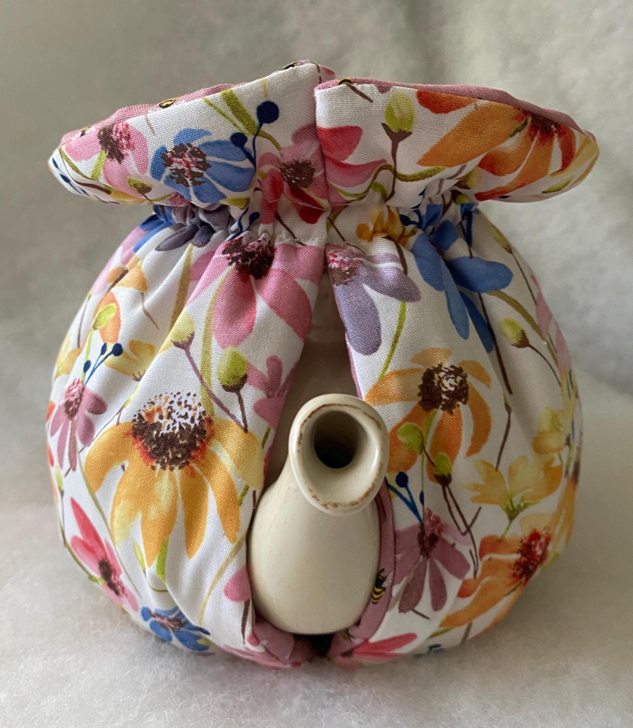 花柄ヤグルマギクティーコージー：リバーシブル断熱ティーポットカバー