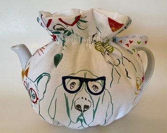 Cute Basset Hound Dog Tea Cozy / Teapot Warmer - 4-6 cup wrap around style - hand made in US - FREE Shipping!