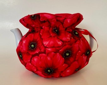 Red Poppy/Poppies - Tea Cozy/Cosy - hand made in US