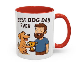 Rae Dunn #1 Dog Dad Ceramic Mug - 12 Oz Matte Black With Gold Ribbon, Father's Day Gift