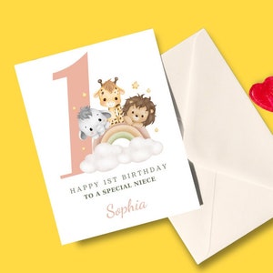 Carte de 1er anniversaire, joyeux anniversaire, cadeau d'anniversaire mignon, pour fille, pour garçon, carte d'anniversaire pour petit-fils, mignon neveu, nièce Carte de 1er anniversaire.