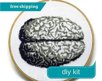 Anatomical Brain Cross Stitch Kit DIY - Everything You Need - Needlepoint Kit - 7 Inches