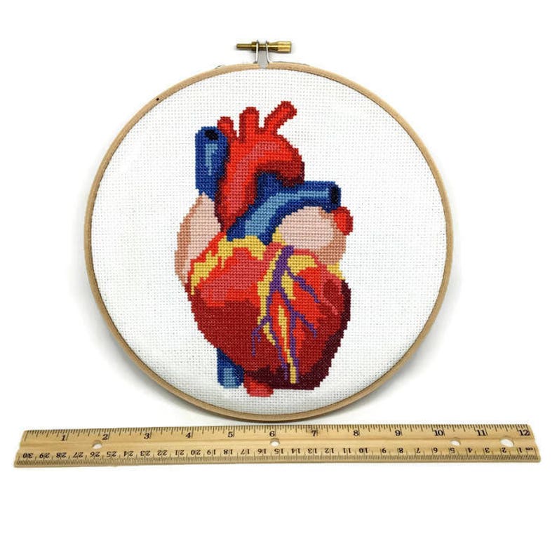 Anatomical Heart Cross Stitch Pattern Heart Embroidery Pattern Anatomical Cross Stitch Heart Crosstitch Heart Needlepoint Pattern 画像 4