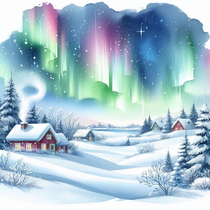 Northern Lights Clipart Bundle 15 Jpgs Sublimation Aurora Borealis