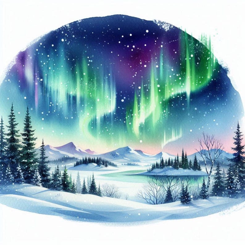 Northern Lights Clipart Bundle 15 Jpgs Sublimation Aurora Borealis