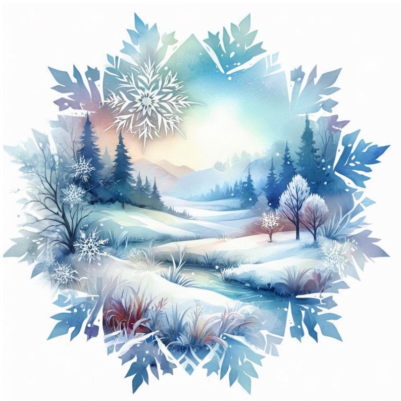 Winter Snowflake Landscape Clipart 15 JPG, Winter Clipart, Snowflake ...