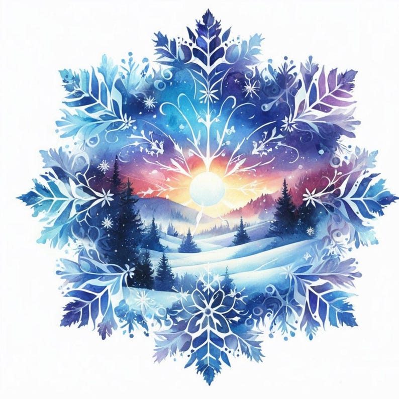 Winter Snowflake Landscape Clipart Bundle 15 Jpgs Sublimation Instant ...