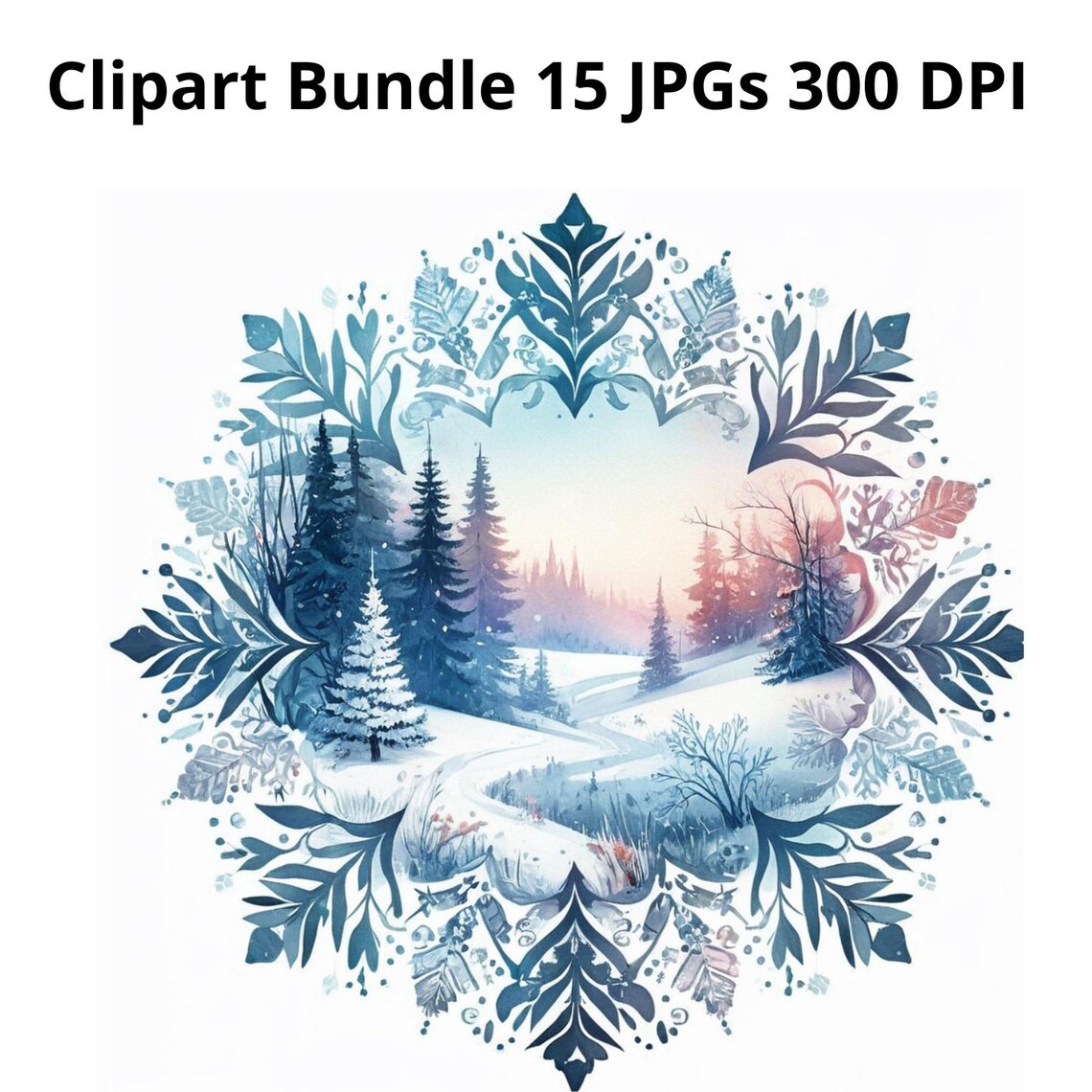 Winter Snowflake Landscape Clipart Bundle 15 Jpgs Sublimation Instant ...