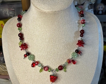 Strawberry Necklace • Handmade Fruit Jewelry • Kawaii Cottagecore Necklace • Berry Pendant • Gift for Her