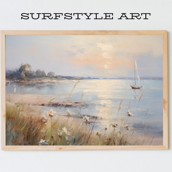 Coastal Sunset | Muted Ocean Art | Wildflower Art | Vintage | Downloadable Printable Wall Art | Printable Digital Art | Digital Download