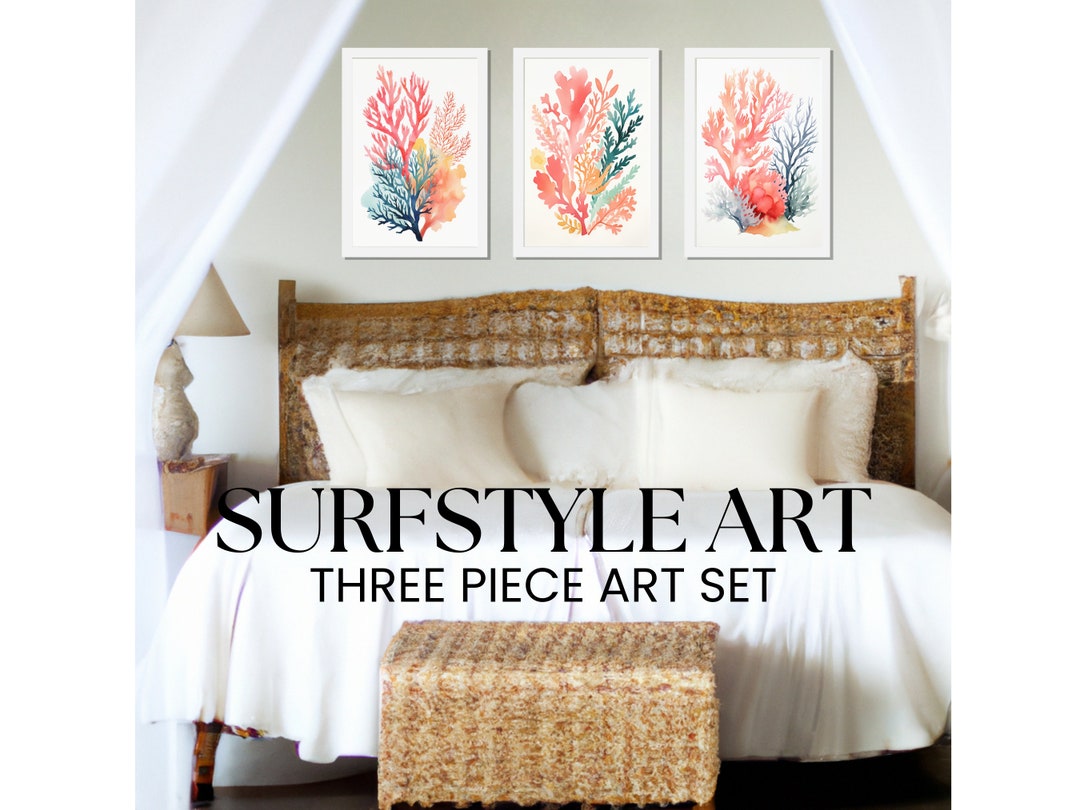 Coral 3 Piece Art Set Beach House Gift Decorator Coral Ocean Art Three