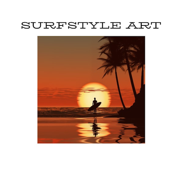 Surfer Art  | Sunset Art | Coastal Art | Bauhaus Style | Palm Art | Vintage Art |  Bauhaus Landscape | Printable Wall Art | Digital Download