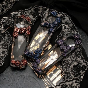 GLASS COFFIN of ROSES Gothic Mourning Brooch