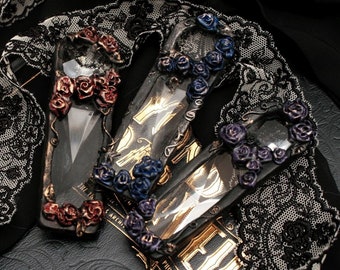 GLASS COFFIN of ROSES Gothic Mourning Brooch