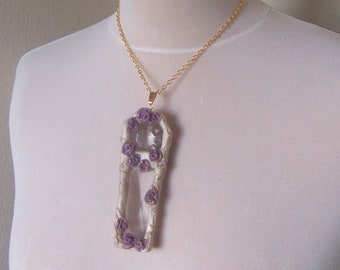 Pearl GLASS COFFIN of ROSES Ghostly Mourning Necklace