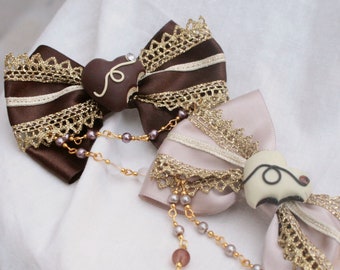 CHOCOLATE TRUFFLE Sweet Heart Ribbon Bow Hairclip