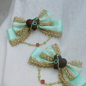 CHOCOLATE TRUFFLE Sweet Heart Ribbon Pigtail Bows image 2