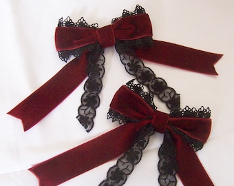 VIOLETTE BOWS Velvet Lace Ribbon Hairclips All Colours