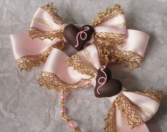 CHOCOLATE TRUFFLE Sweet Heart Ribbon Pigtail Bows