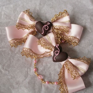 CHOCOLATE TRUFFLE Sweet Heart Ribbon Pigtail Bows image 1