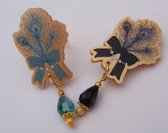 Gold JEWEL FEATHER Brooch- Black or Teal