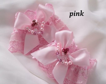 ROSE RIBBON Jewellery Lace Wrist Cuffs (Pastel Colours)