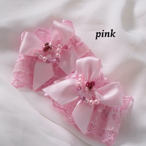ROSE RIBBON Jewellery Lace Wrist Cuffs Pastel Colours Pink