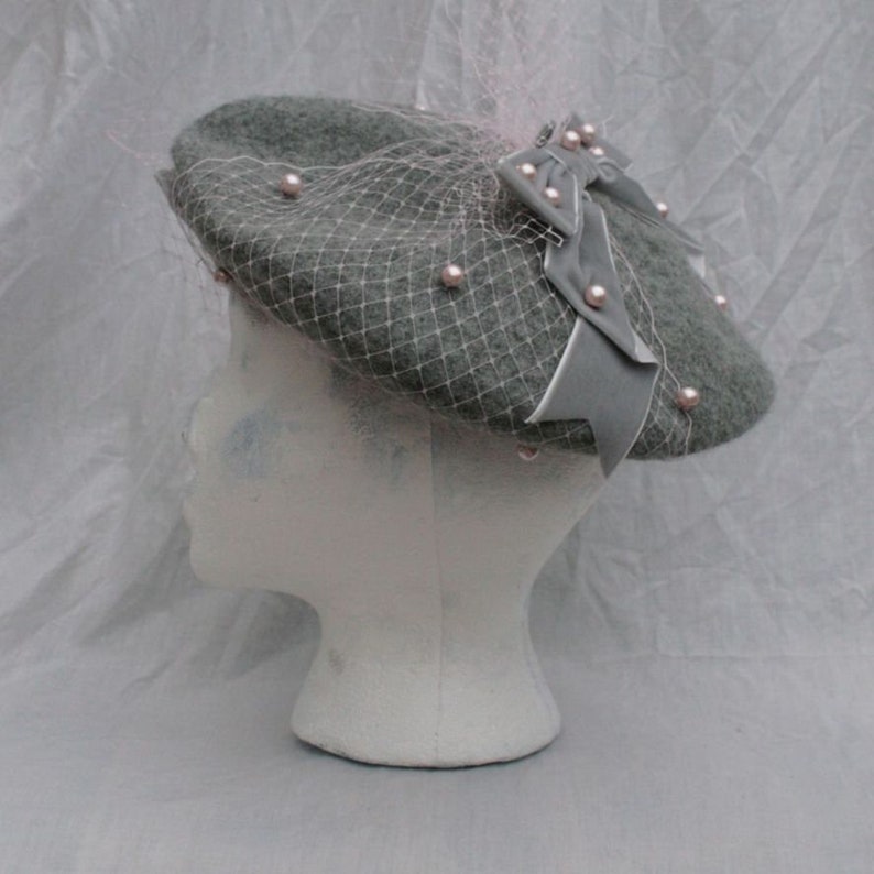 PEARL RIBBON Net Bow BERET All Colours image 7
