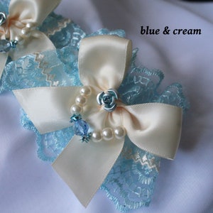 ROSE RIBBON Jewellery Lace Wrist Cuffs Pastel Colours Blue