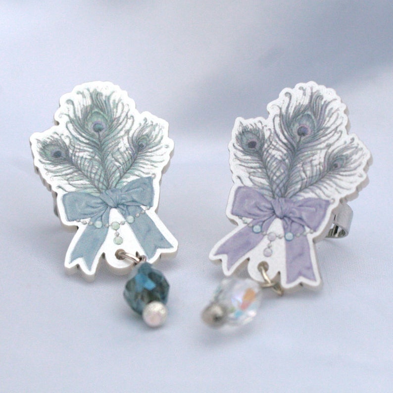 Pastel Silver JEWEL FEATHER Ring Lilac or Blue image 1