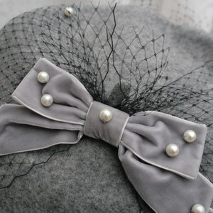 PEARL RIBBON Net Bow BERET All Colours image 5