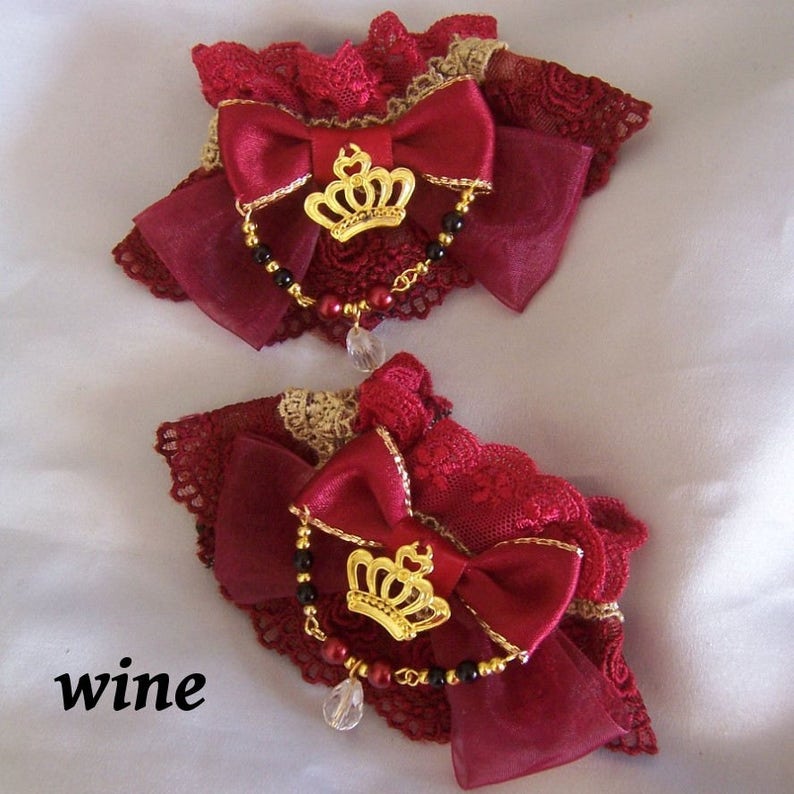 CRYSTAL CROWN Jewellery Lace Wrist Cuffs All Colours Crimson