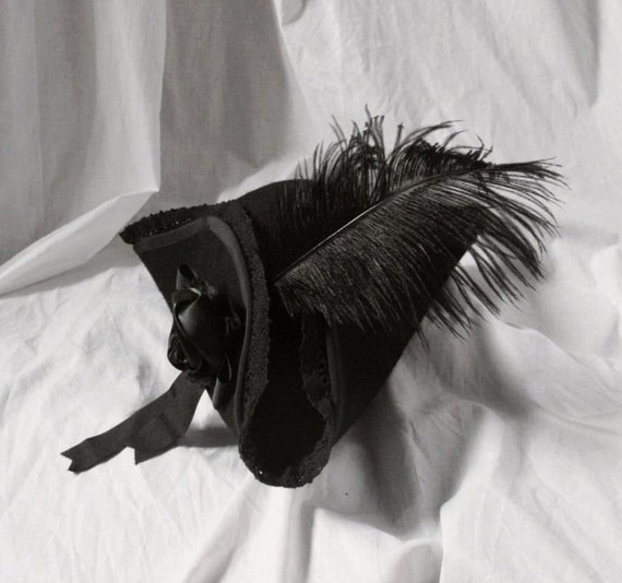 Tricorn Hat with Lace and Feather