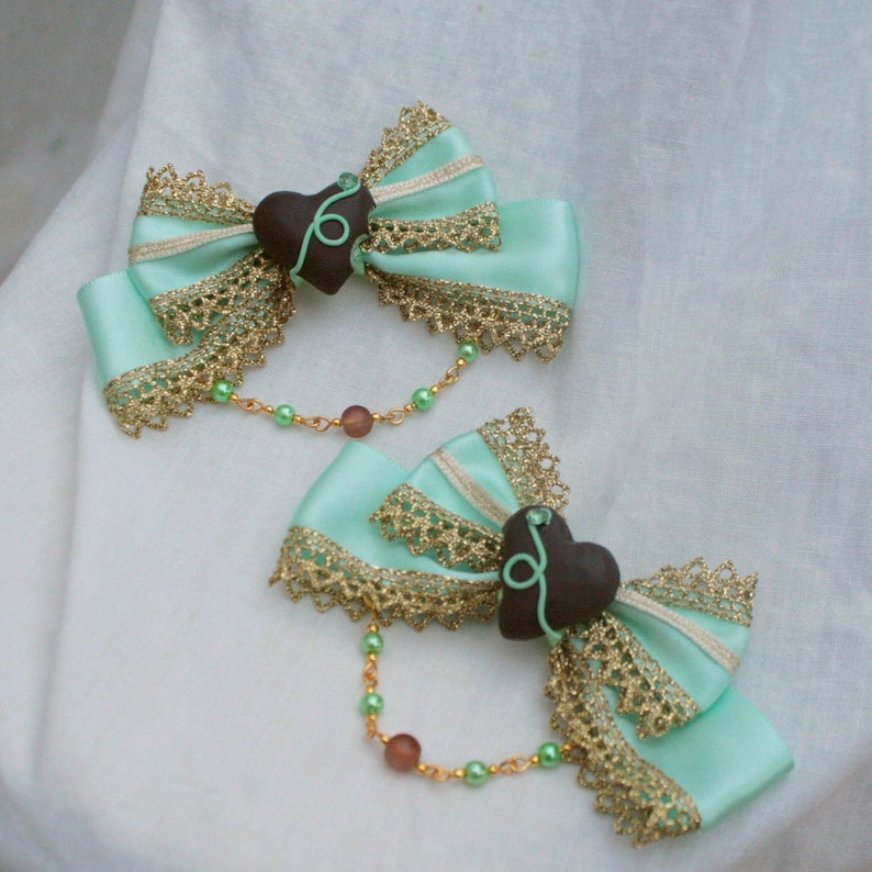 CHOCOLATE TRUFFLE Sweet Heart Ribbon Pigtail Bows image 2