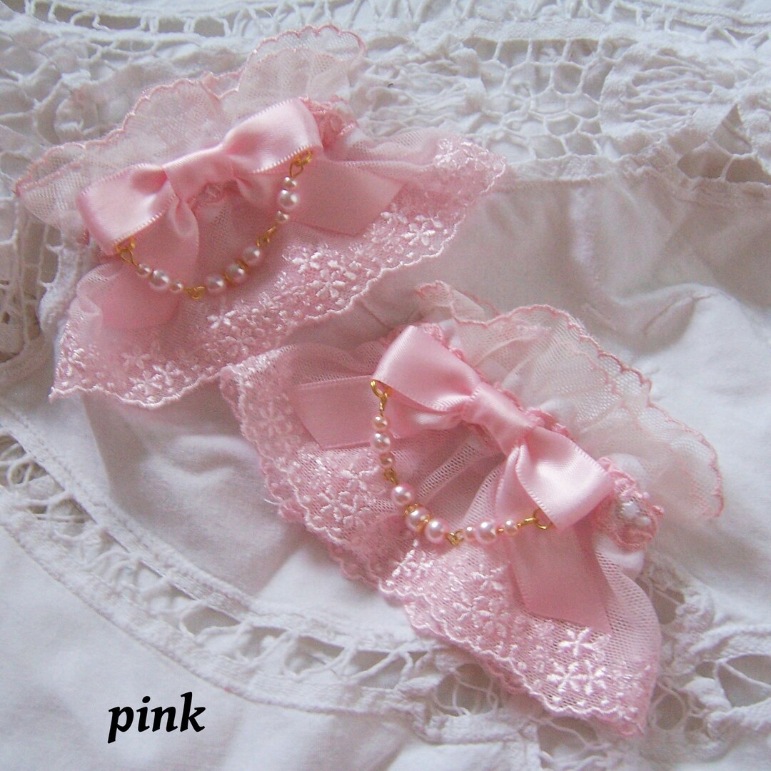 TRIPLE LACE Bow and Pearl Jewellery Lace Wrist Cuffs- All Colours