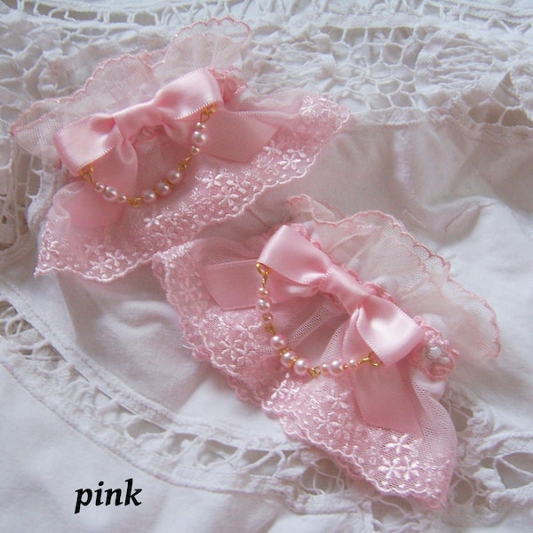TRIPLE LACE Bow and Pearl Jewellery Lace Wrist Cuffs- All Colours