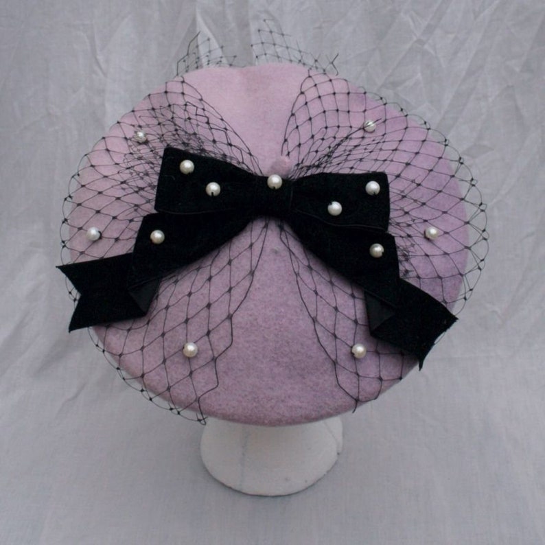 PEARL RIBBON Net Bow BERET All Colours image 2