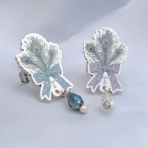 Pastel Silver JEWEL FEATHER Ring Lilac or Blue image 4