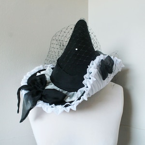 Fancy Lace GOTHIC WITCH HAT Chiffon Ruffle and Bows (8&quot;/20cm. version)