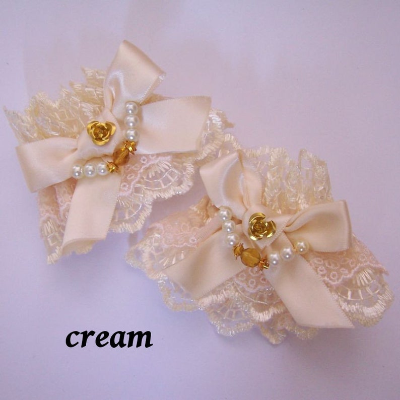 ROSE RIBBON Jewellery Lace Wrist Cuffs Pastel Colours Cream/Gold