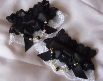 DOUBLE LACE Bow and PEARL Jewellery Lace Wrist Cuffs- All Colours