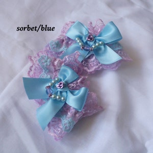ROSE RIBBON Jewellery Lace Wrist Cuffs Pastel Colours Sorbet/Lilac
