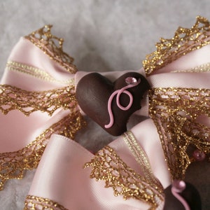 CHOCOLATE TRUFFLE Sweet Heart Ribbon Pigtail Bows image 5