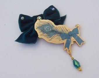 Gold JEWEL FEATHER Bow Hair Clip