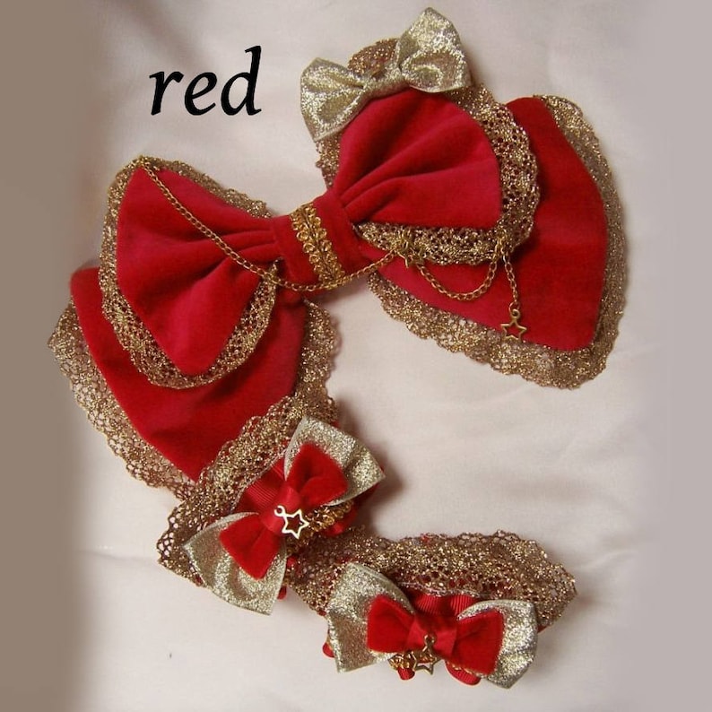 CIRCUS HEADDRESS Velvet Sparkle Bow Gold or Silver Red