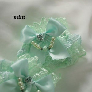 ROSE RIBBON Jewellery Lace Wrist Cuffs Pastel Colours Mint
