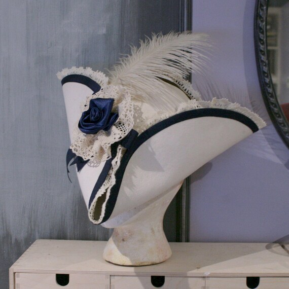 Vintage Wool Tricorne Hat | Feather Plume | Statement Costume | Large Feathered Pirate Tricorn Hat – Brixham and Renessance  main image 2